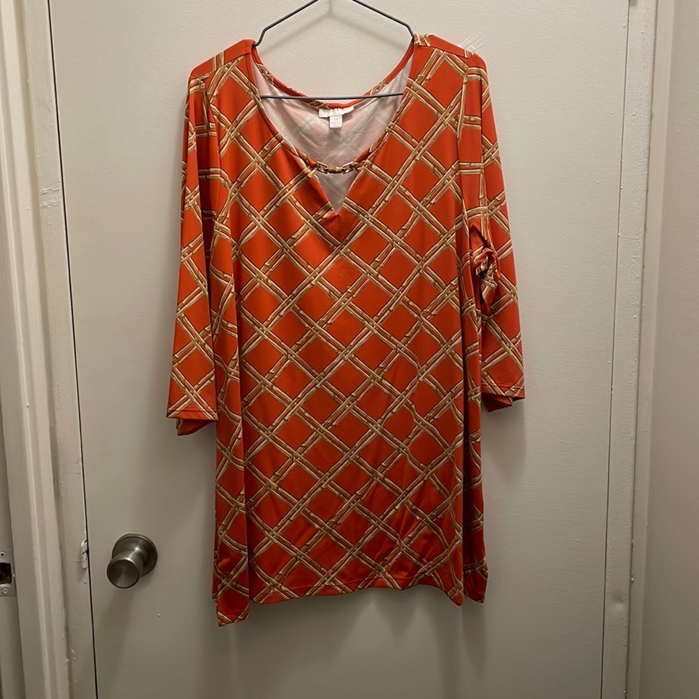 2X Orange Peephole Blouse by Charter Club